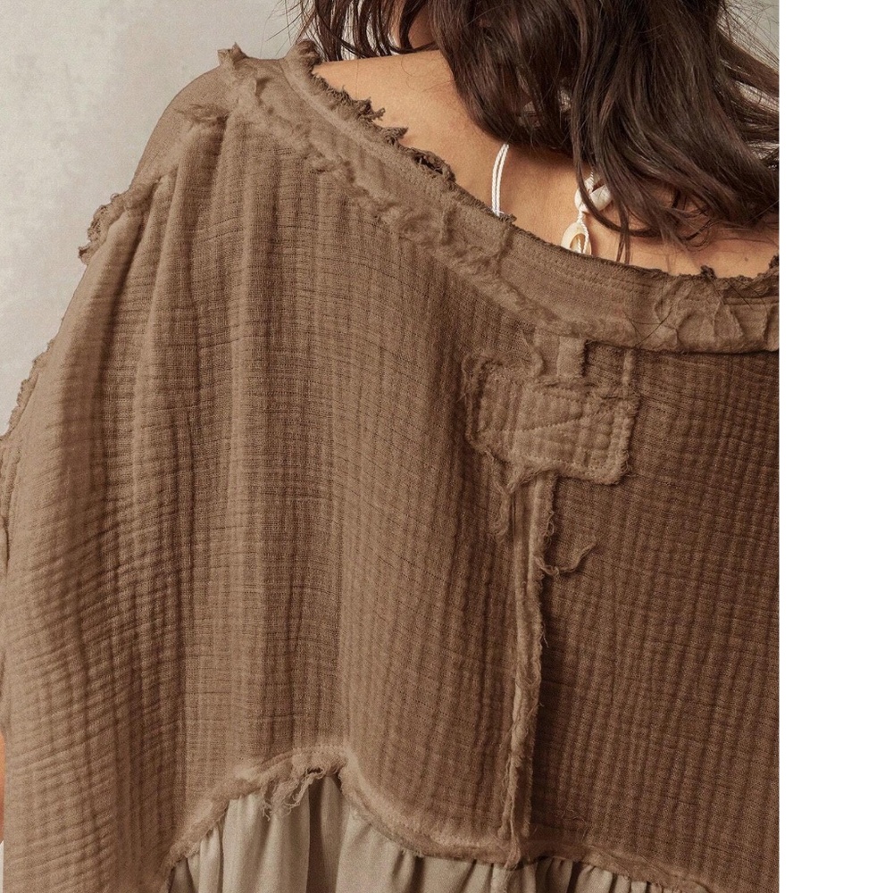 Solid Notched neck High Low Asymmetrical hem oversized Top - Picture 5 of 12